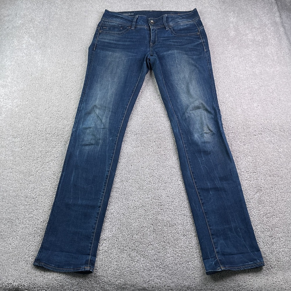 G Star Raw Jeans Womens 31x34 Blue Midge Saddle Mid Rise Straight Stretch Denim
